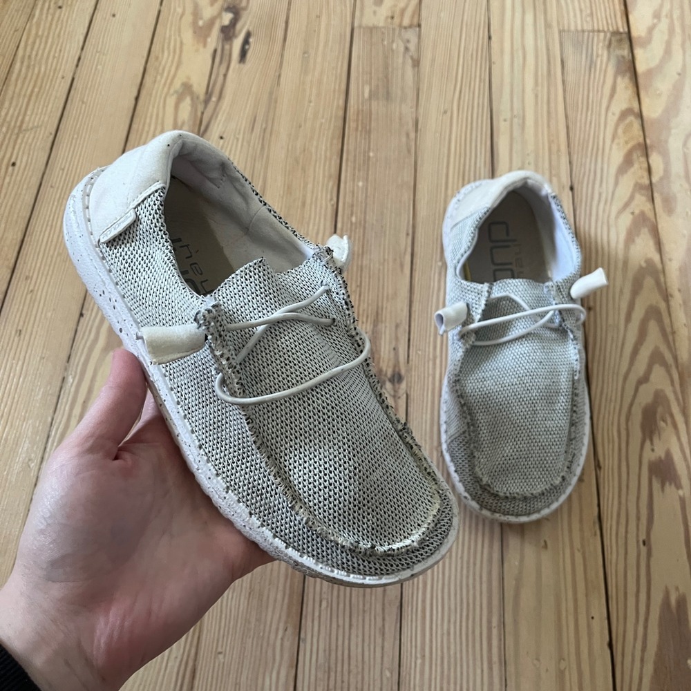 Hey Dude Wendy Sox Women 5 Stone White Knit Slip On Loafer Moccasin Speckle Sole